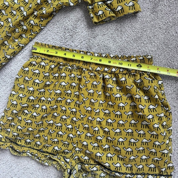 Keva Camel Print Pajama Set Women’s M Mustard Yellow Button Up Shorts - Picture 13 of 14